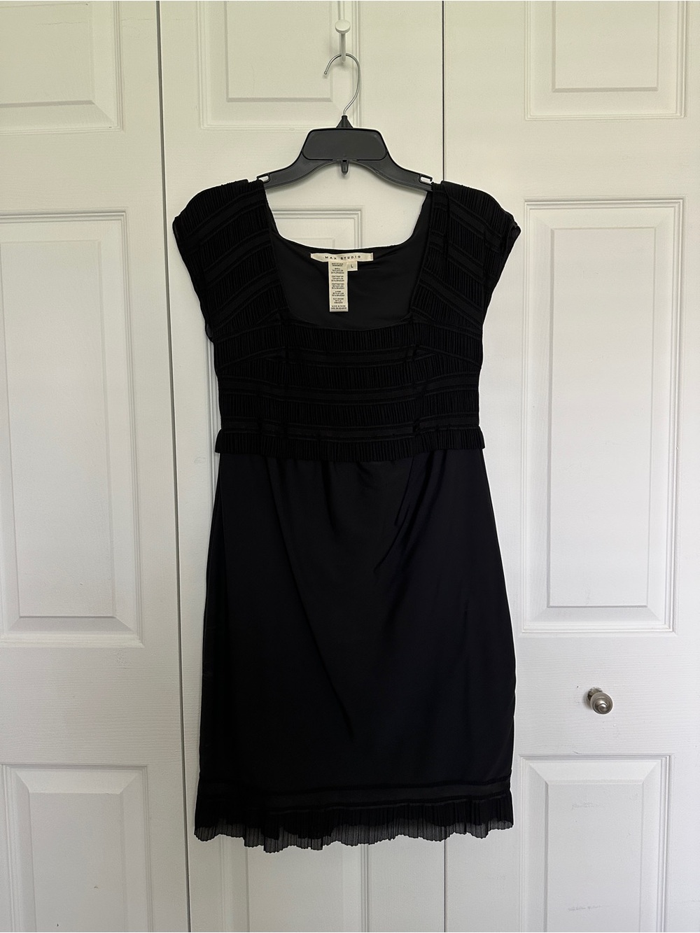Max Studio Black Cap-Sleeve Pleated Bodice Mini Dress